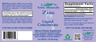 Eidon Sink — flytende sinkkonsentrat 60 ml i blå pipetteflaske, etikett med næringsinformasjon.