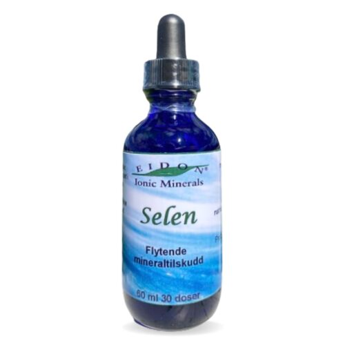 Flaske med Eidon Selen flytende mineraltilskudd (60 ml) og pipette