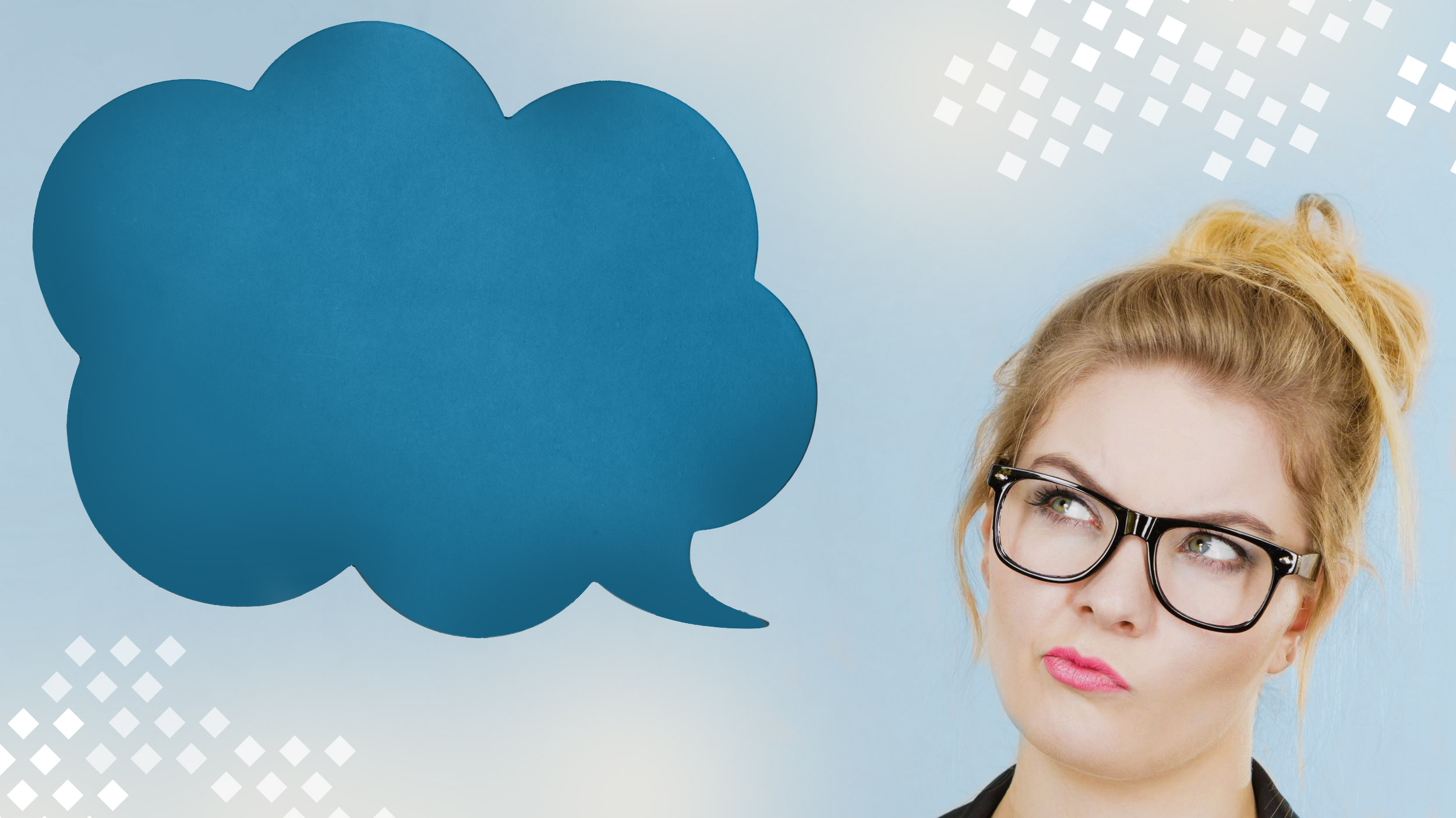 Dame med snakkeboble i Isblå-quiz