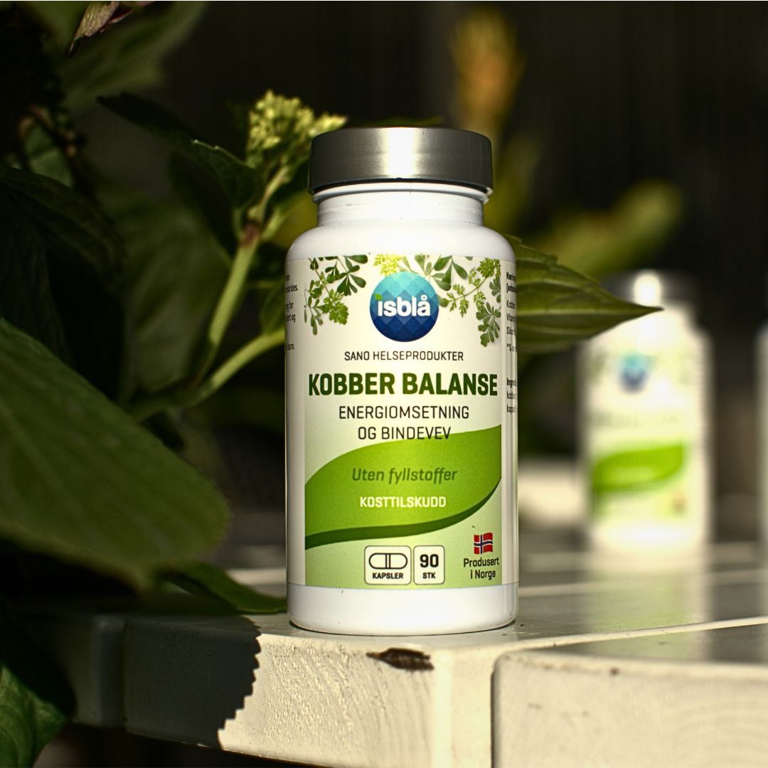 Kobber Balanse Sano Helseprodukter (tidligere Copper Plus) Energiomsetning og Bindevev Kobber med synergisten vitamin B2 for å bedre opptak av kobber
