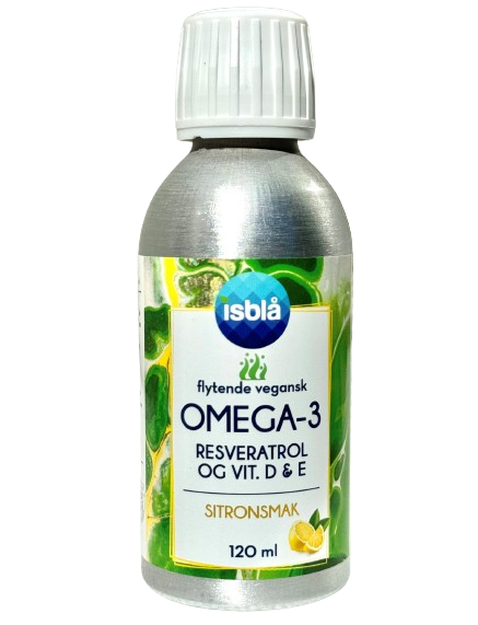 Isblå Omega-3 Resveratrol og vit.D & E flytende vegansk, sitronsmak 120 ml